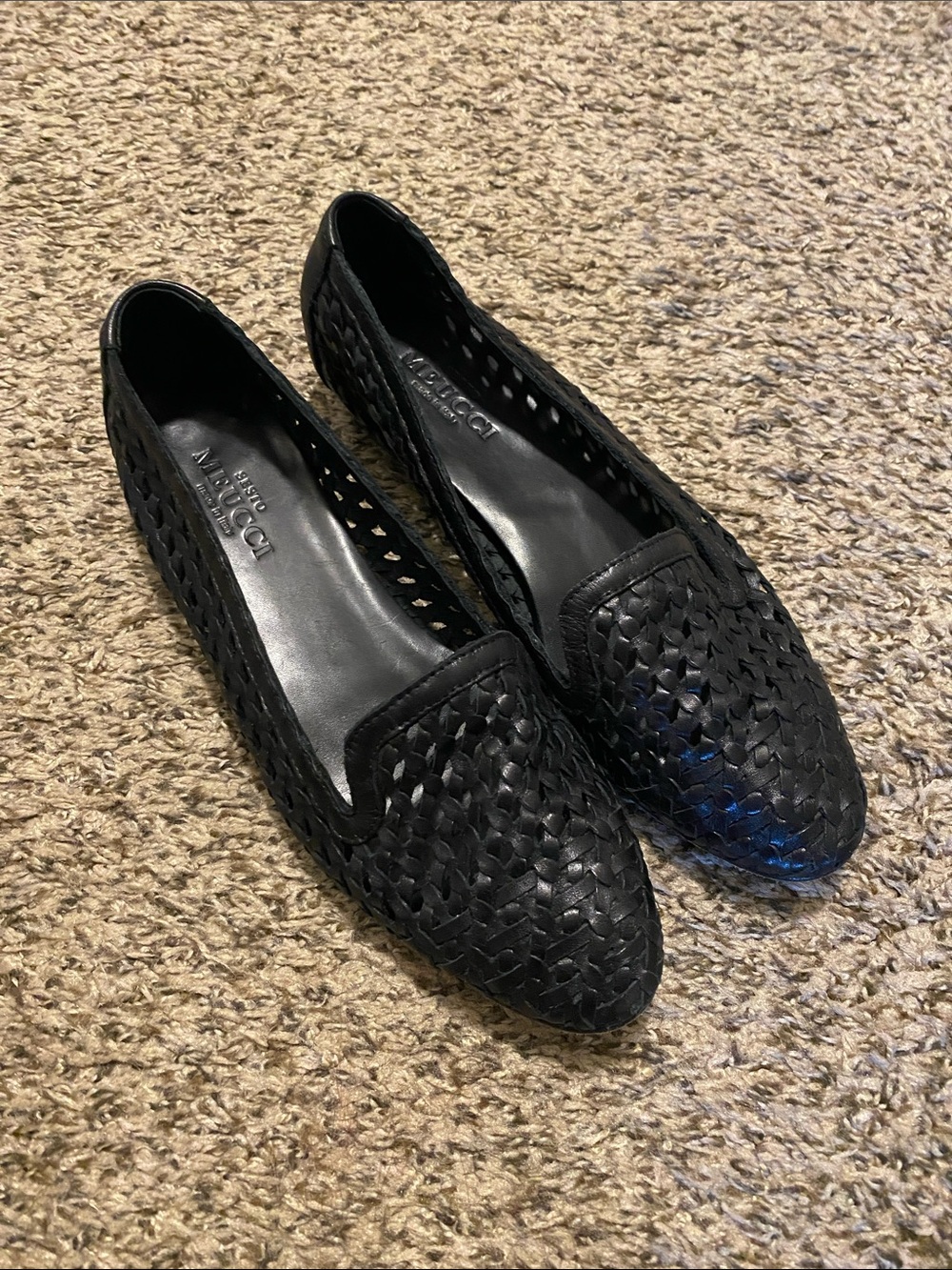Sesto Meucci Black Woven Leather Slip-On Loafers